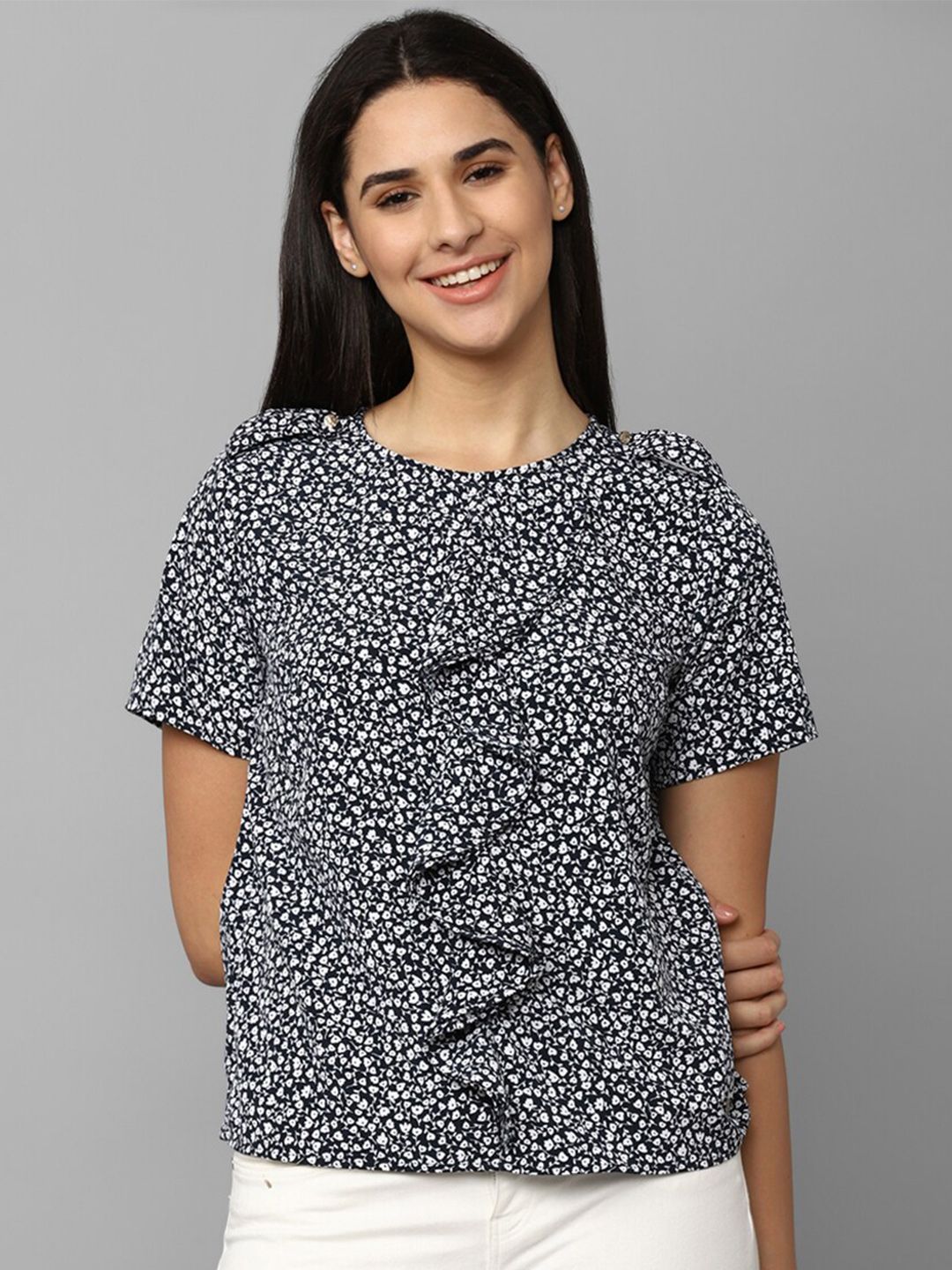 Allen Solly Woman Floral Printed Ruffle Top Price in India