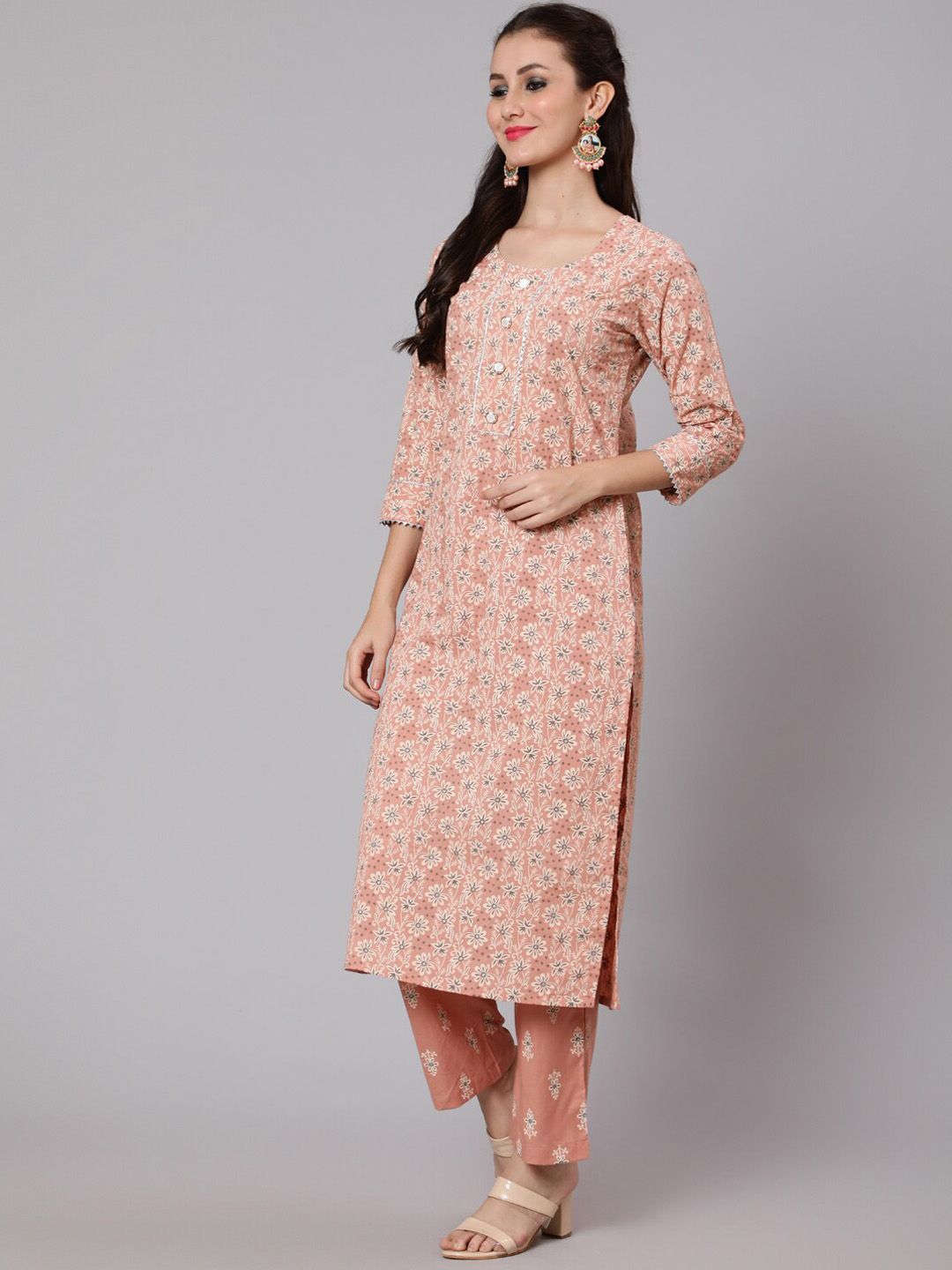 WOMENCLICK Women Floral Printed Pure Cotton Kurta with Trousers & Dupatta Price in India