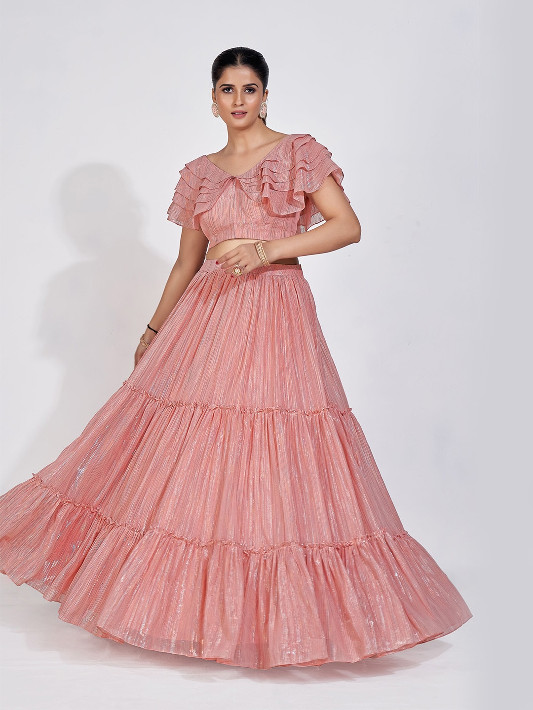 DRESSTIVE Pink Printed Ready to Wear Lehenga & Price in India