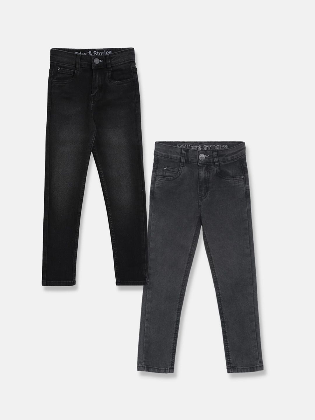 TALES & STORIES Boys Pack of 2 Cotton Slim Fit Light Fade Stretchable Jeans