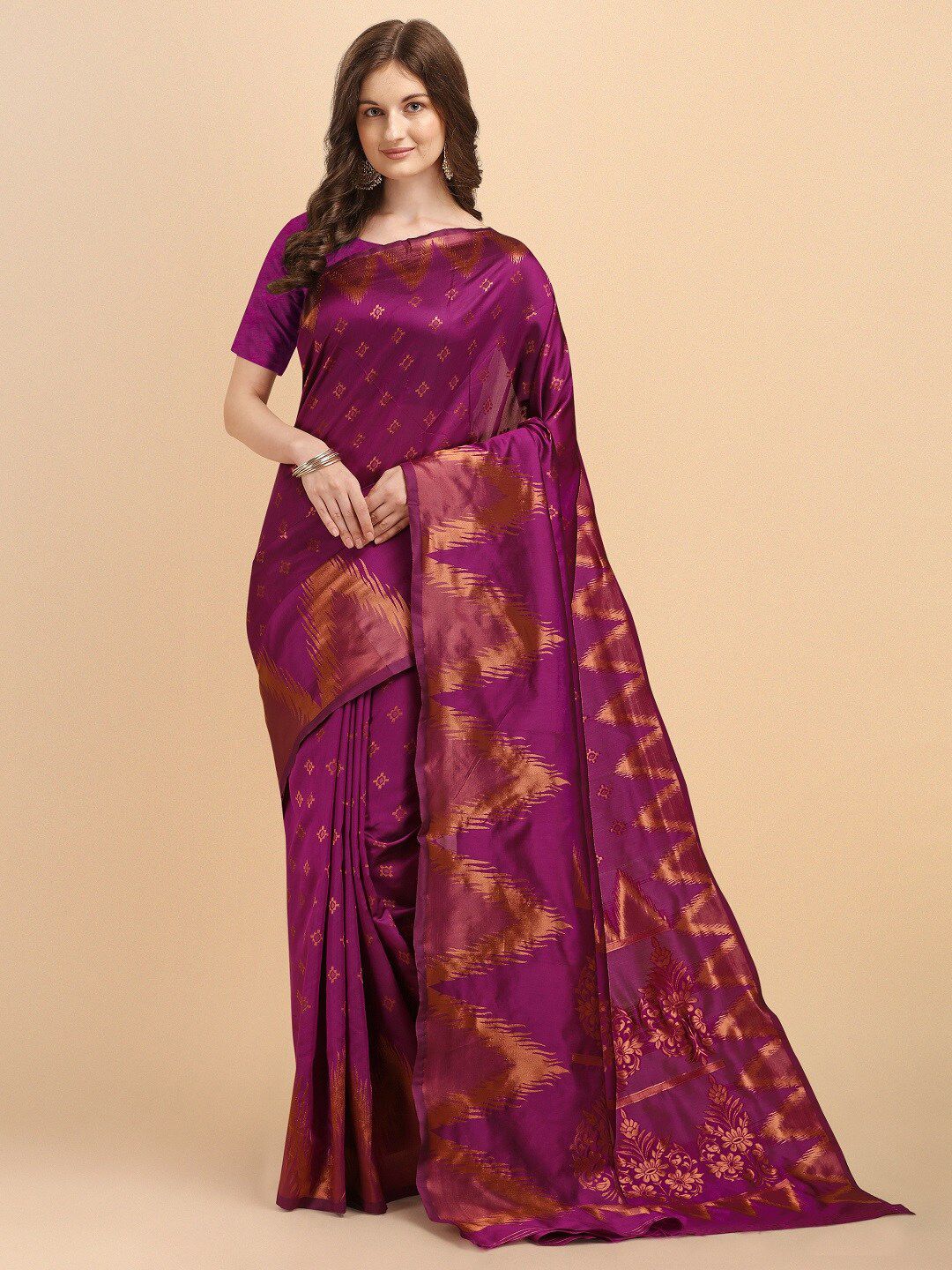 Naishu Trendz Ethnic Motifs Zari Pure Silk Kanjeevaram Saree Price in India