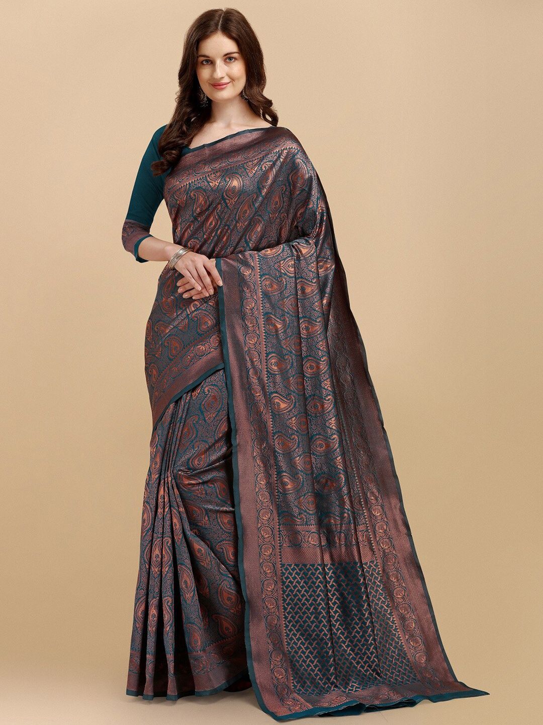 Naishu Trendz Woven Design Zari Bordered Pure Silk Kanjeevaram Saree Price in India