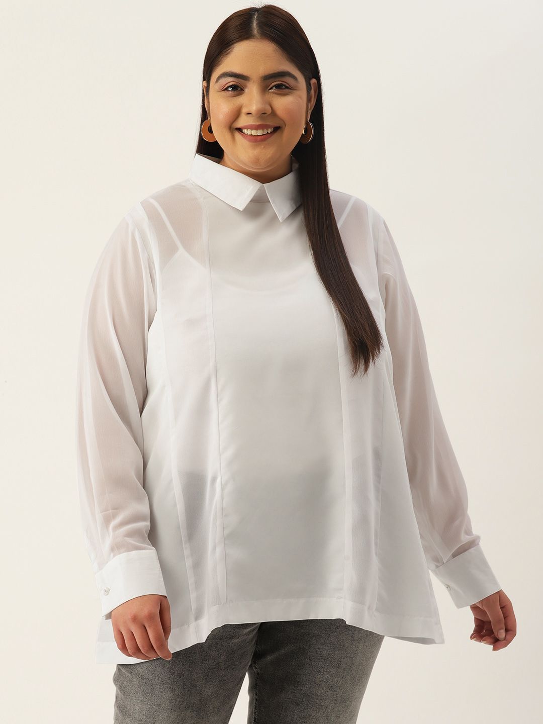 theRebelinme Women Plus Size Georgette Shirt Style Longline Top Price in India