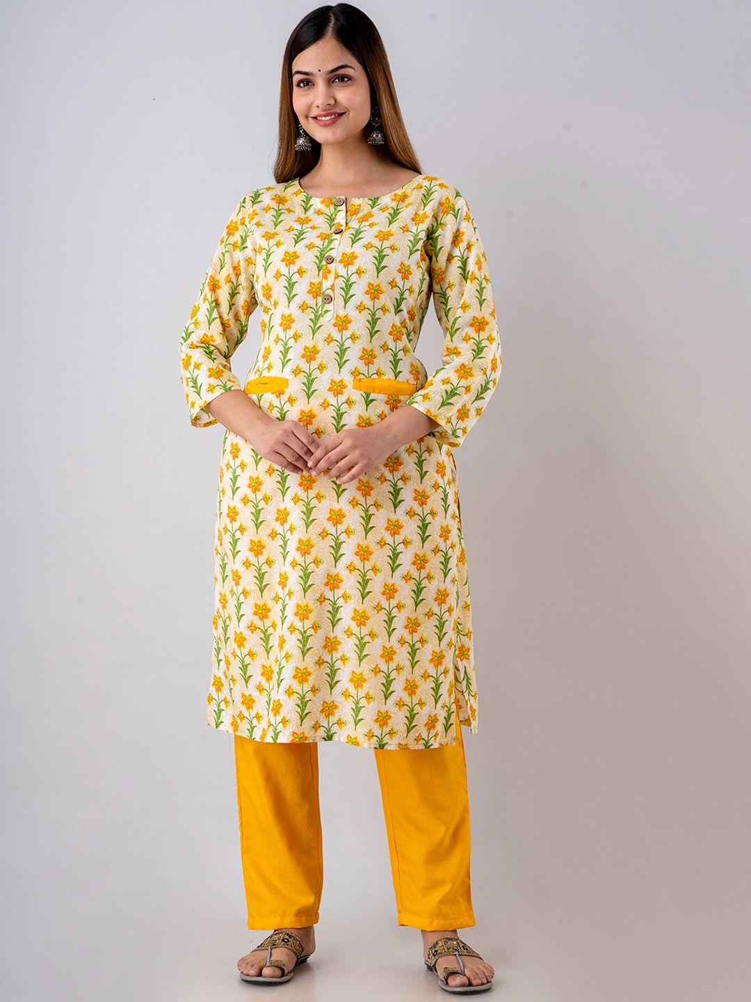 Shedika Women Floral Printed Pure Cotton Kurta with Trousers Price in India