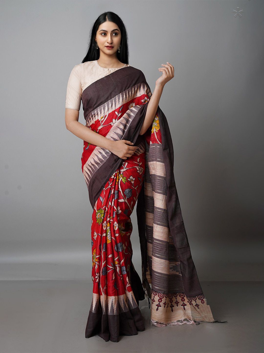 Unnati Silks Kalamkari Printed Jute Silk Tussar Saree Price in India