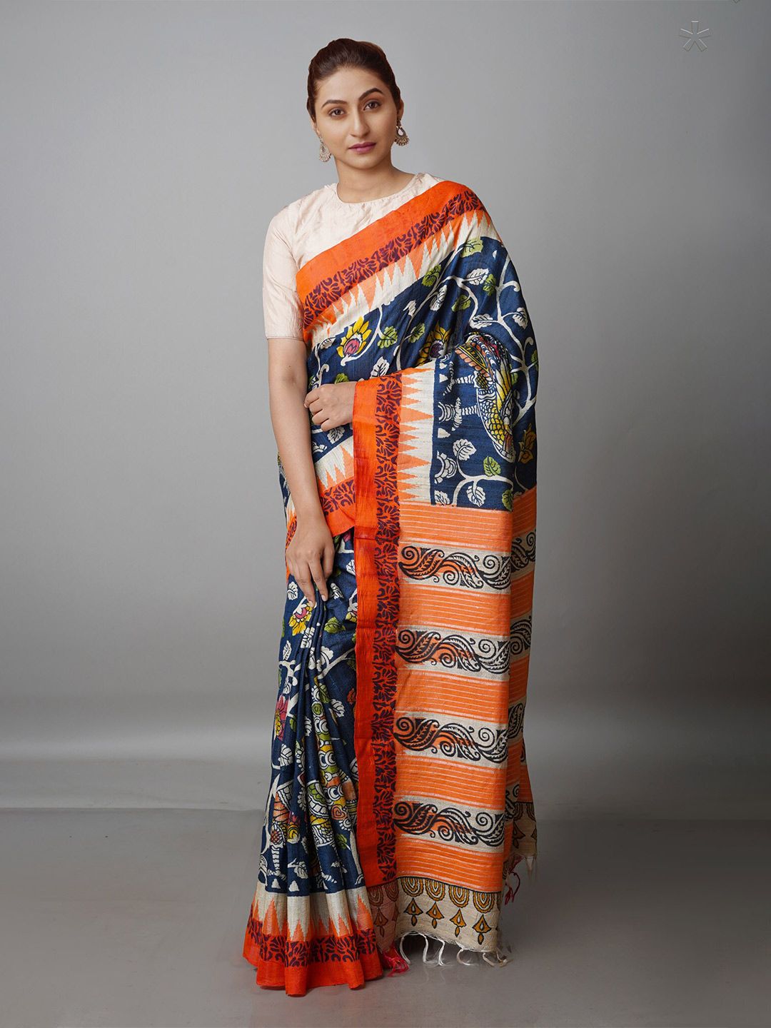 Unnati Silks Kalamkari Printed Jute Silk Tussar Saree Price in India