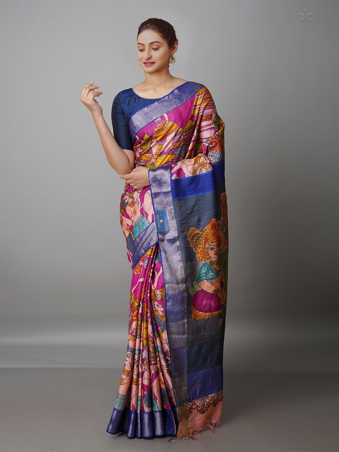 Unnati Silks Kalamkari Printed Zari Pure Silk Tussar Saree Price in India