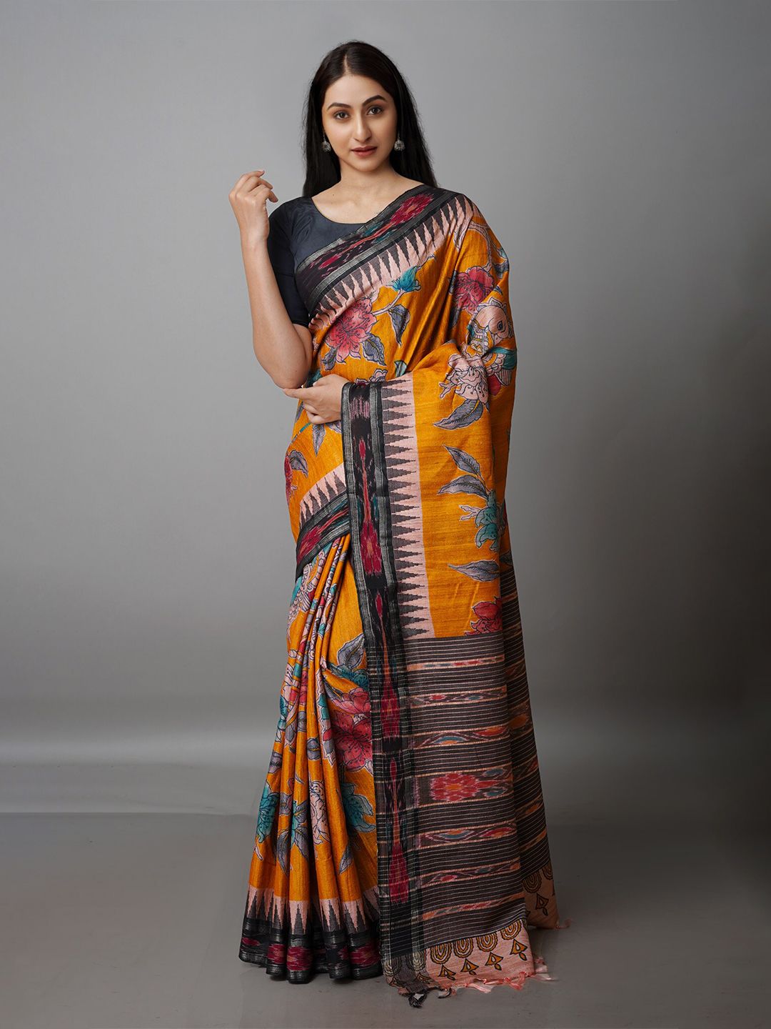 Unnati Silks Kalamkari Zari Pure Silk Tussar Saree Price in India