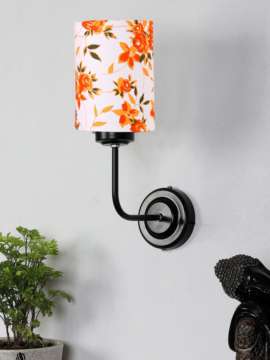 Devansh White & Orange Coloured Printed Cotton Shade Wall Mounted Lamps