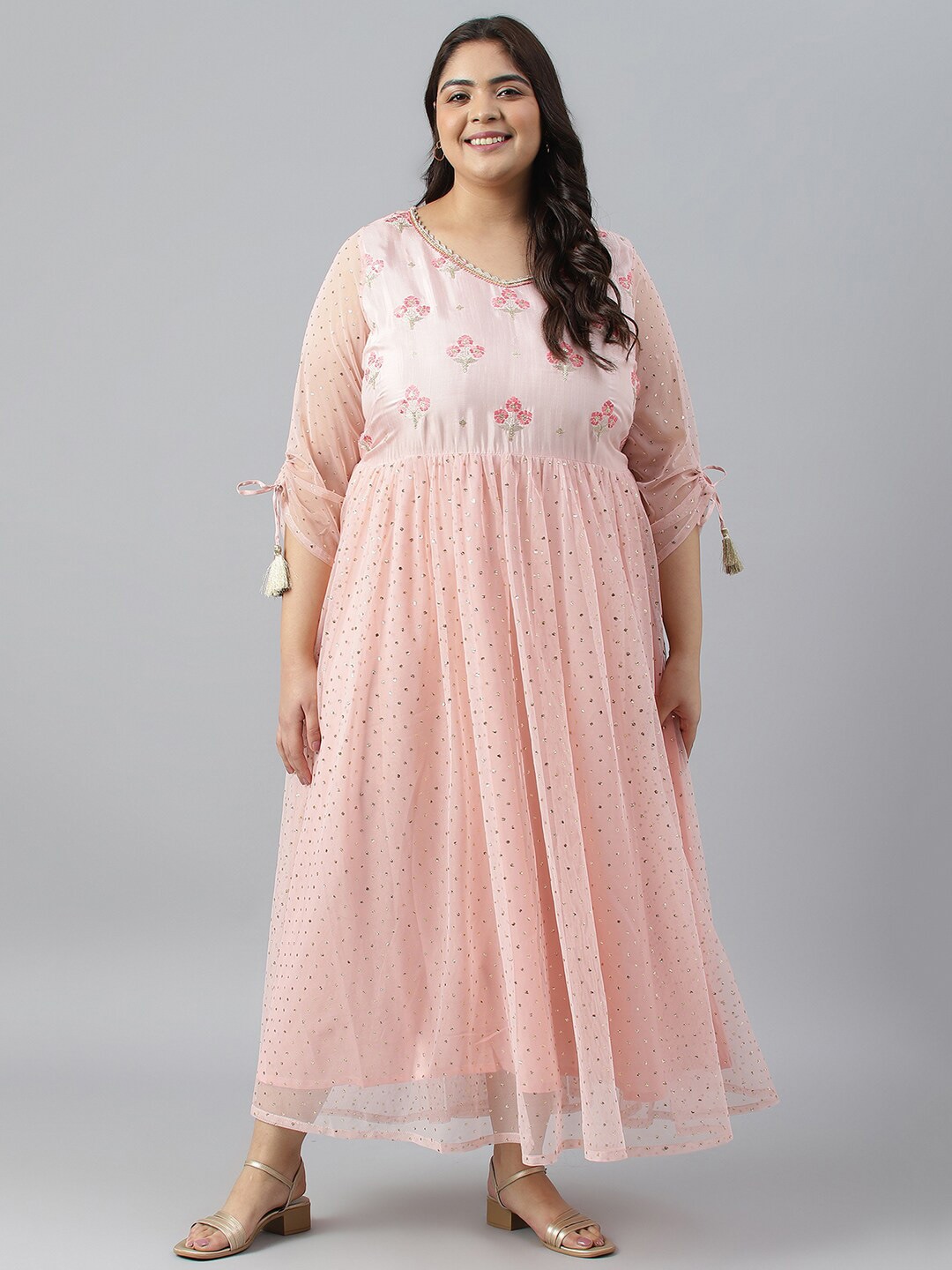 AURELIA Plus Size Floral Embroidered Chiffon Maxi Fit & Flare Dress Price in India