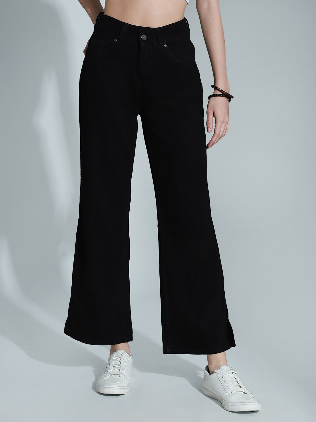High Star Women Black Straight Fit High-Rise Jeans