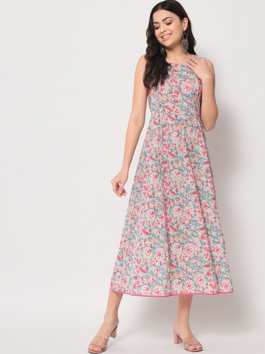 Sutidora Floral Cotton Midi Dress Price in India