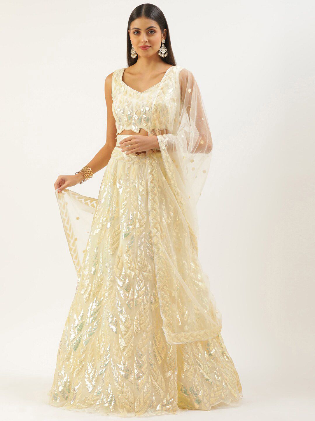 panchhi Embellished Sequinned Semi-Stitched Lehenga & Unstitched Blouse With Dupatta Price in India