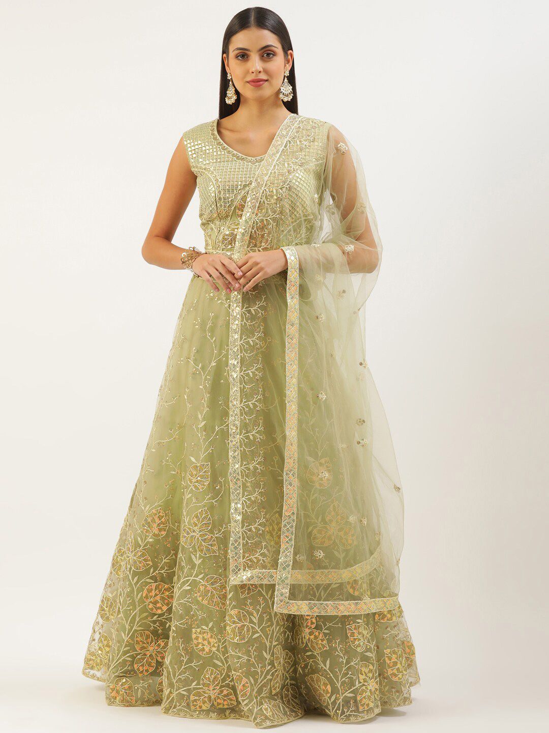 panchhi Embellished Sequinned Semi-Stitched Lehenga & Unstitched Blouse With Price in India