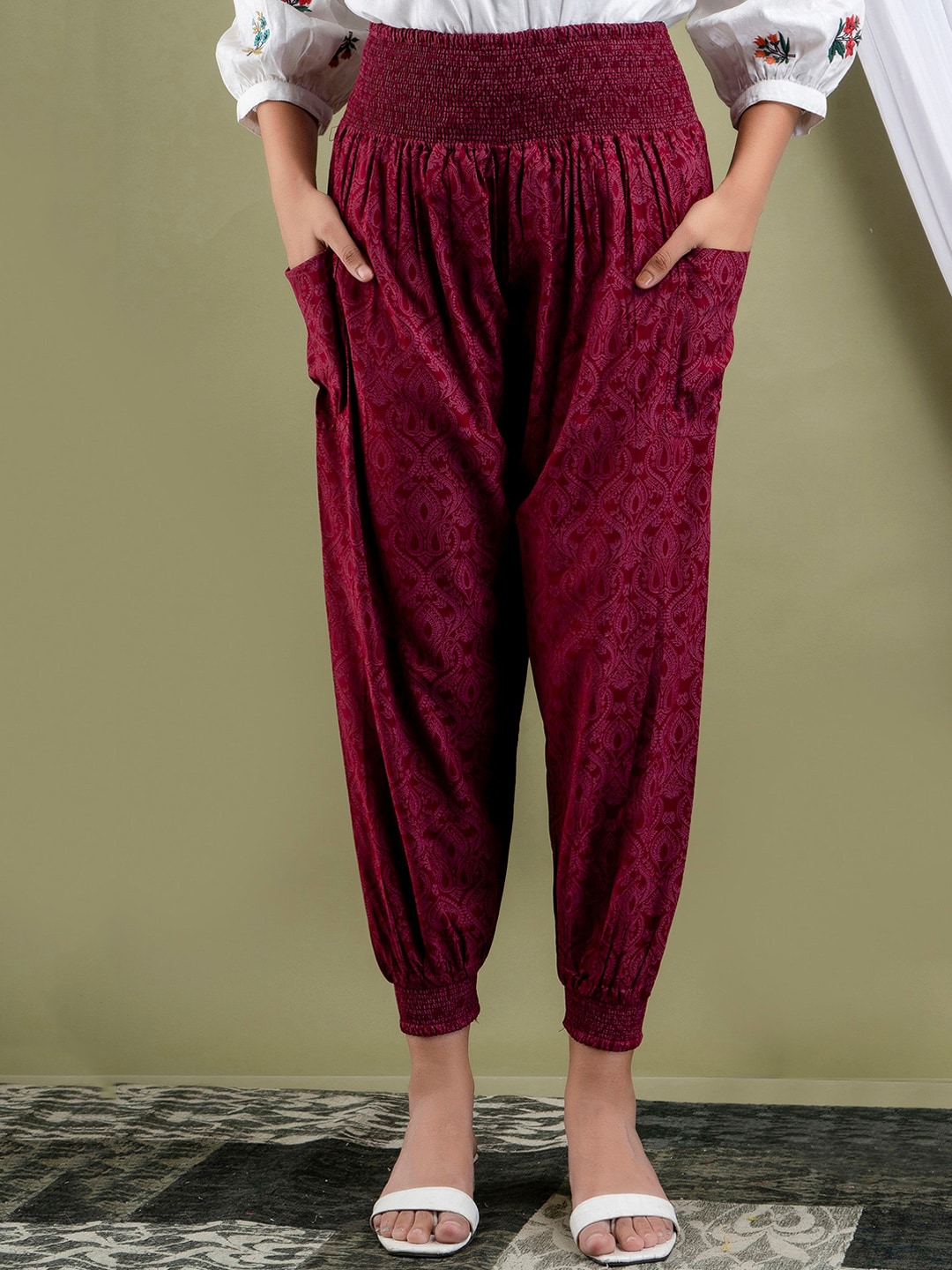 fabGLOBAL Women Ethnic Motifs Printed Relaxed High-Rise Joggers Price in India