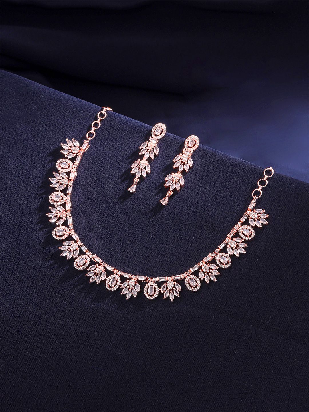 Rose Gold-Plated Jewellery Set Yellow Chimes Women Rose Gold-Plated American Diamond Studded Jewellery Set