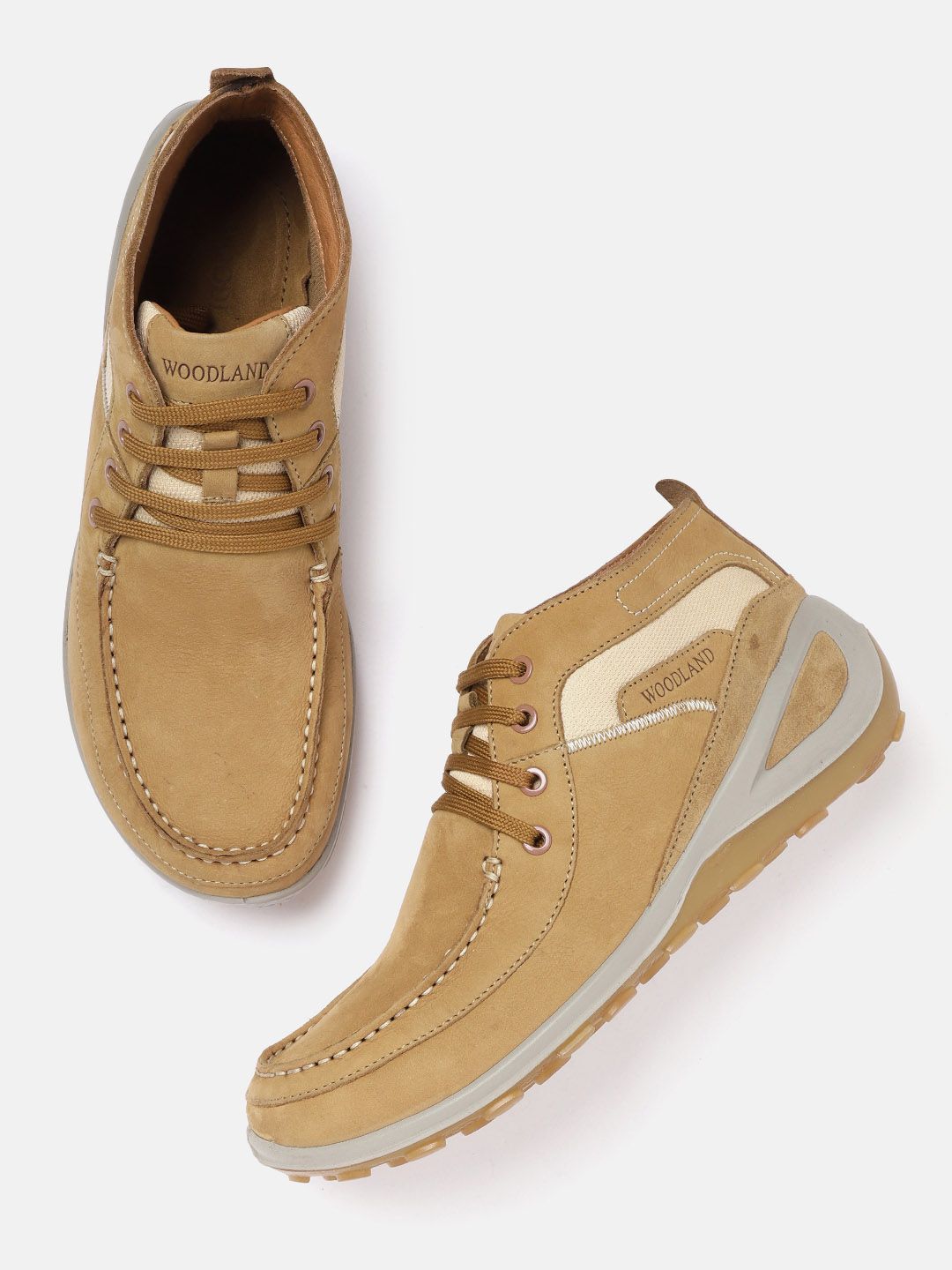 Woodland Woodland Men Mid-Top Leather Sneakers