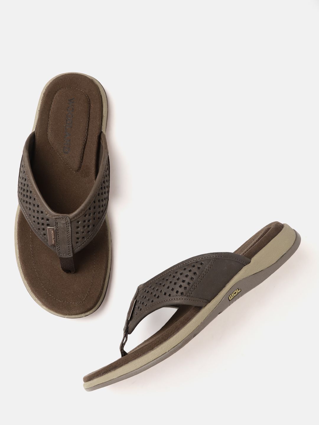 Woodland Men Round-Toe Perforated Leather Comfort Sandals