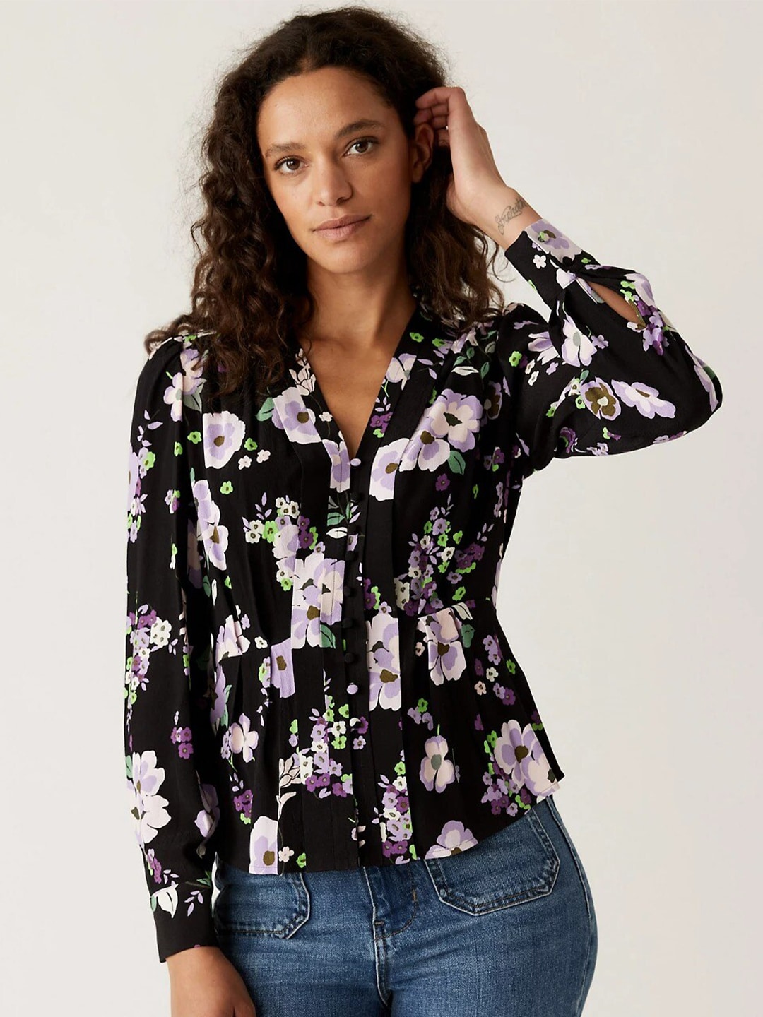 Marks & Spencer Floral Print Shirt Style Top Price in India