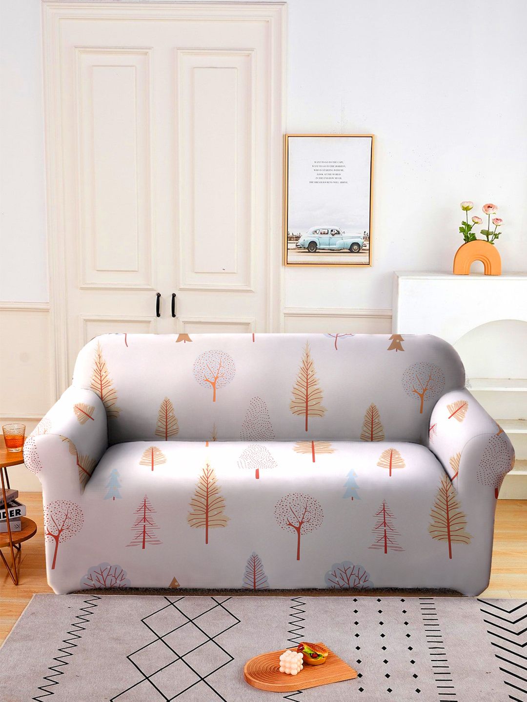 Cortina Cortina Beige & Brown Quirky Printed 2-Seater Sofa Cover