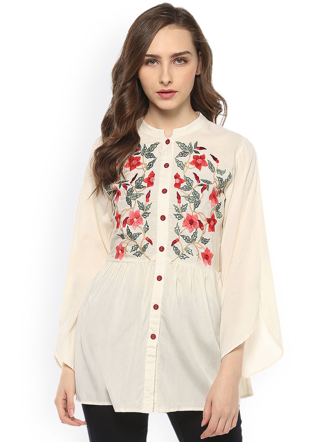 Bhama Couture Women Off-White Embroidered Top