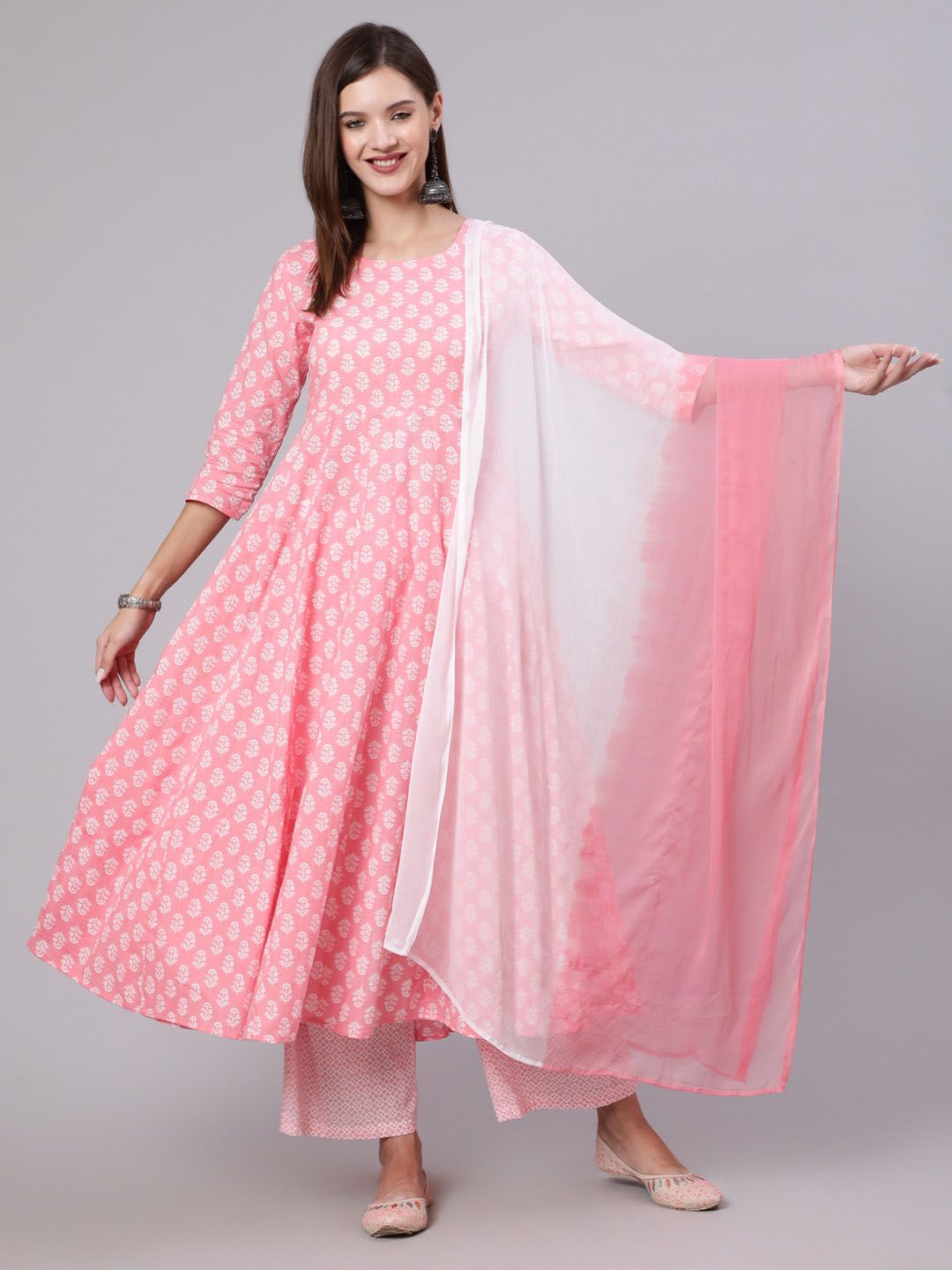 KIMAYRA Floral Printed Empire Pure Cotton Kurta with Palazzos & With Dupatta Price in India