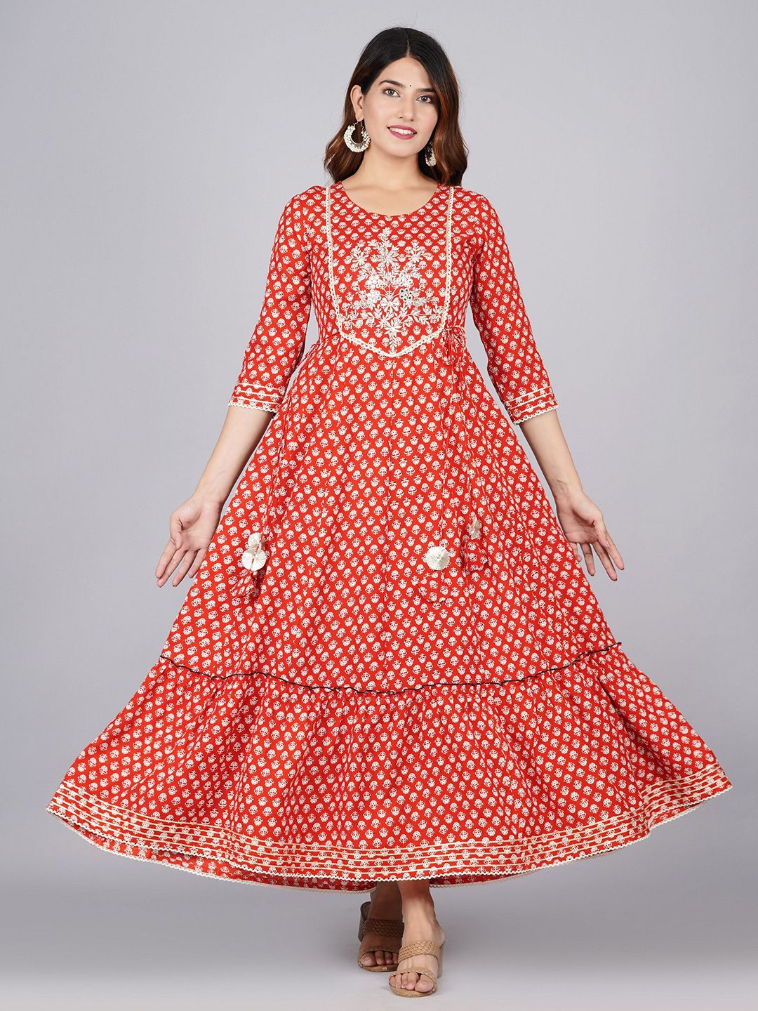 KALINI Maroon Ethnic Motifs Maxi Fit & Flare Dress Price in India