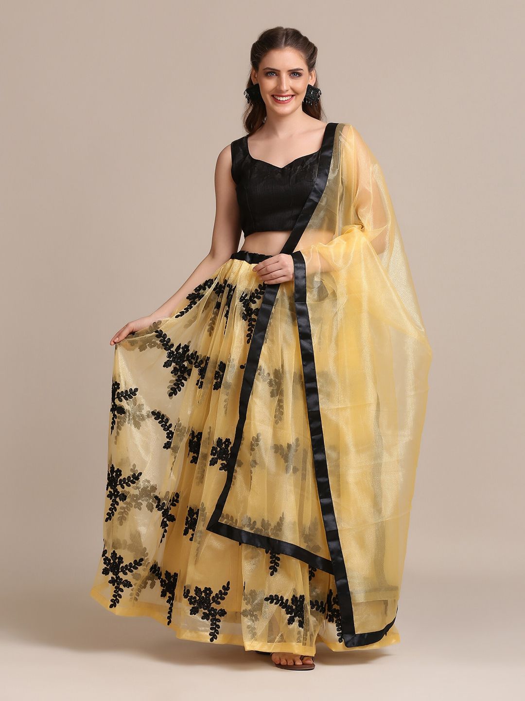Warthy Ent Embroidered Net Semi-Stitched Lehenga & Unstitched Blouse With Dupatta Price in India