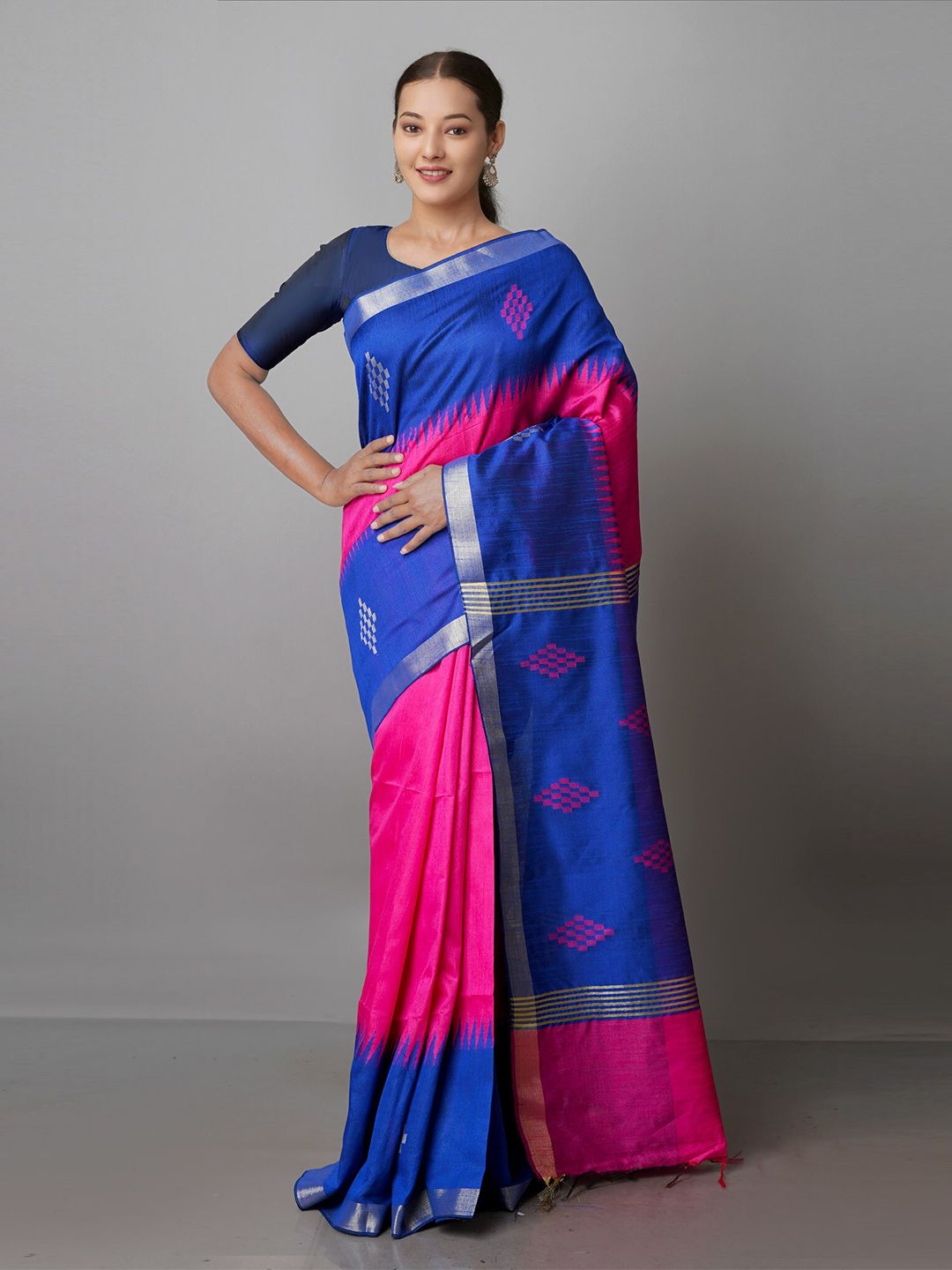 Unnati Silks  Woven Design Zari Silk Blend Jamdani Saree Price in India