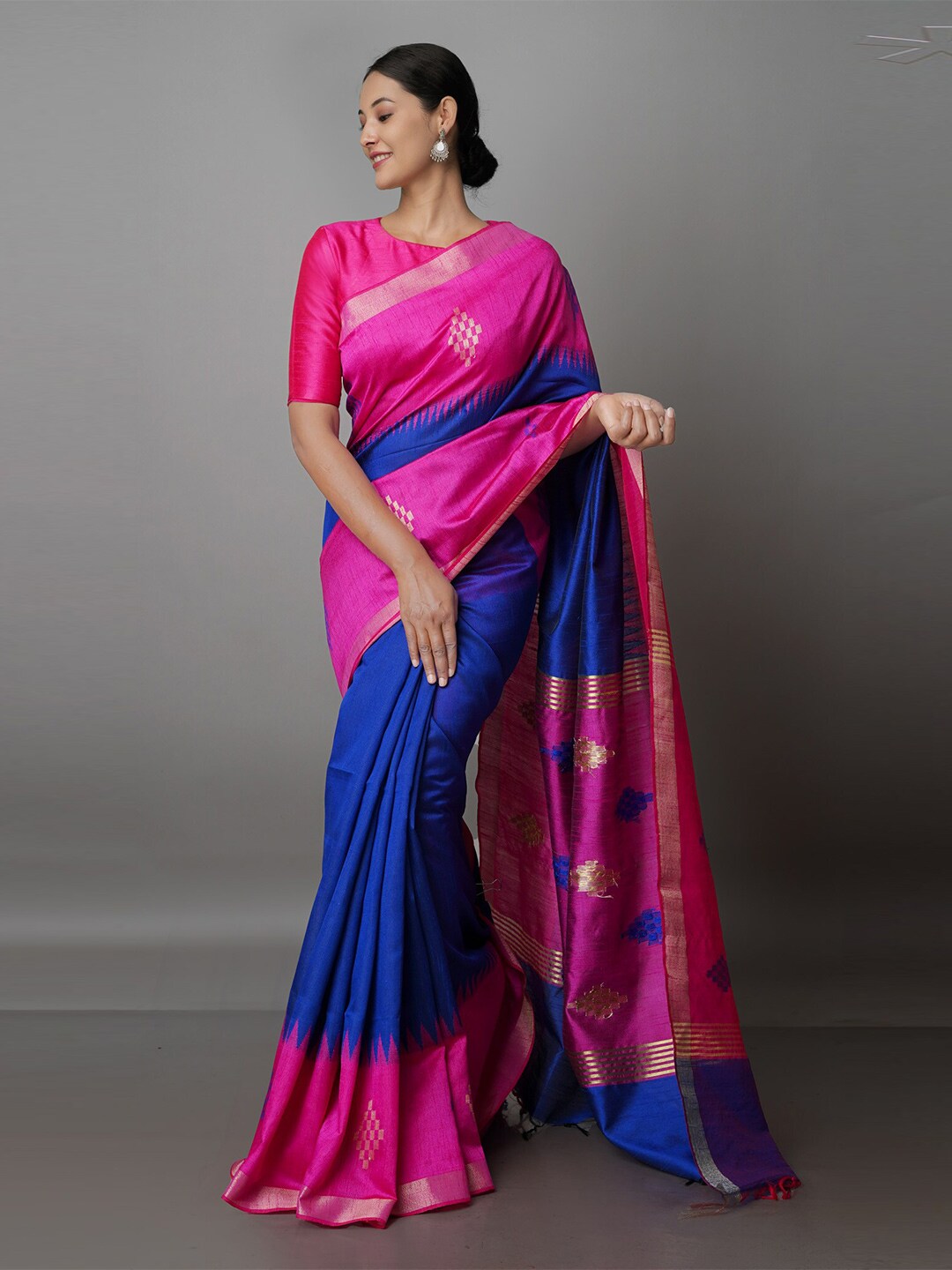 Unnati Silks Woven Design Zari Handloom Jamdani Saree Price in India