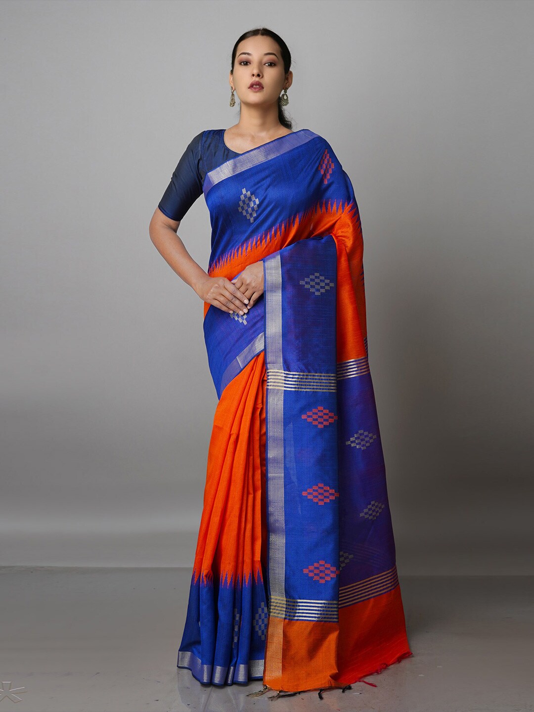 Unnati Silks Zari Silk Blend  Jamdani Saree Price in India