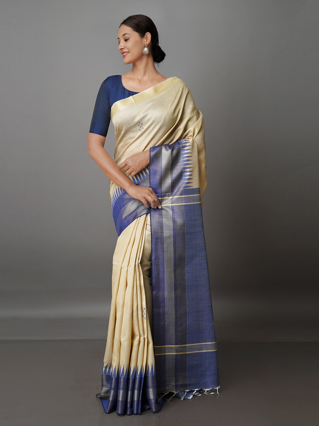Unnati Silks Woven Design Zari Silk Blend Ready to Wear Jamdani Saree Price in India