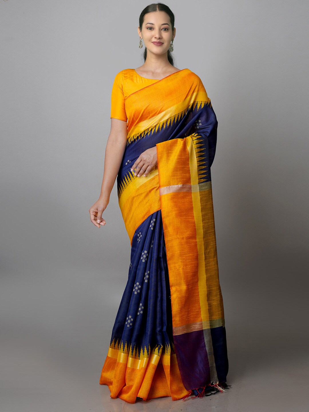 Unnati Silks  Woven Design Silk Blend Jamdani Saree Price in India