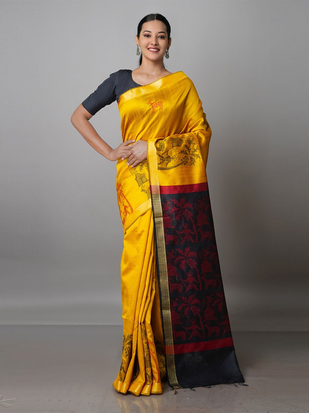 Unnati Silks Woven Design Zari Silk Blend Jamdani Saree Price in India