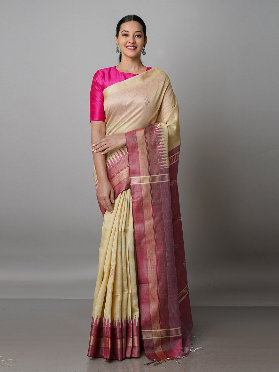 Unnati Silks Woven Design Zari Silk Blend Jamdani Saree Price in India