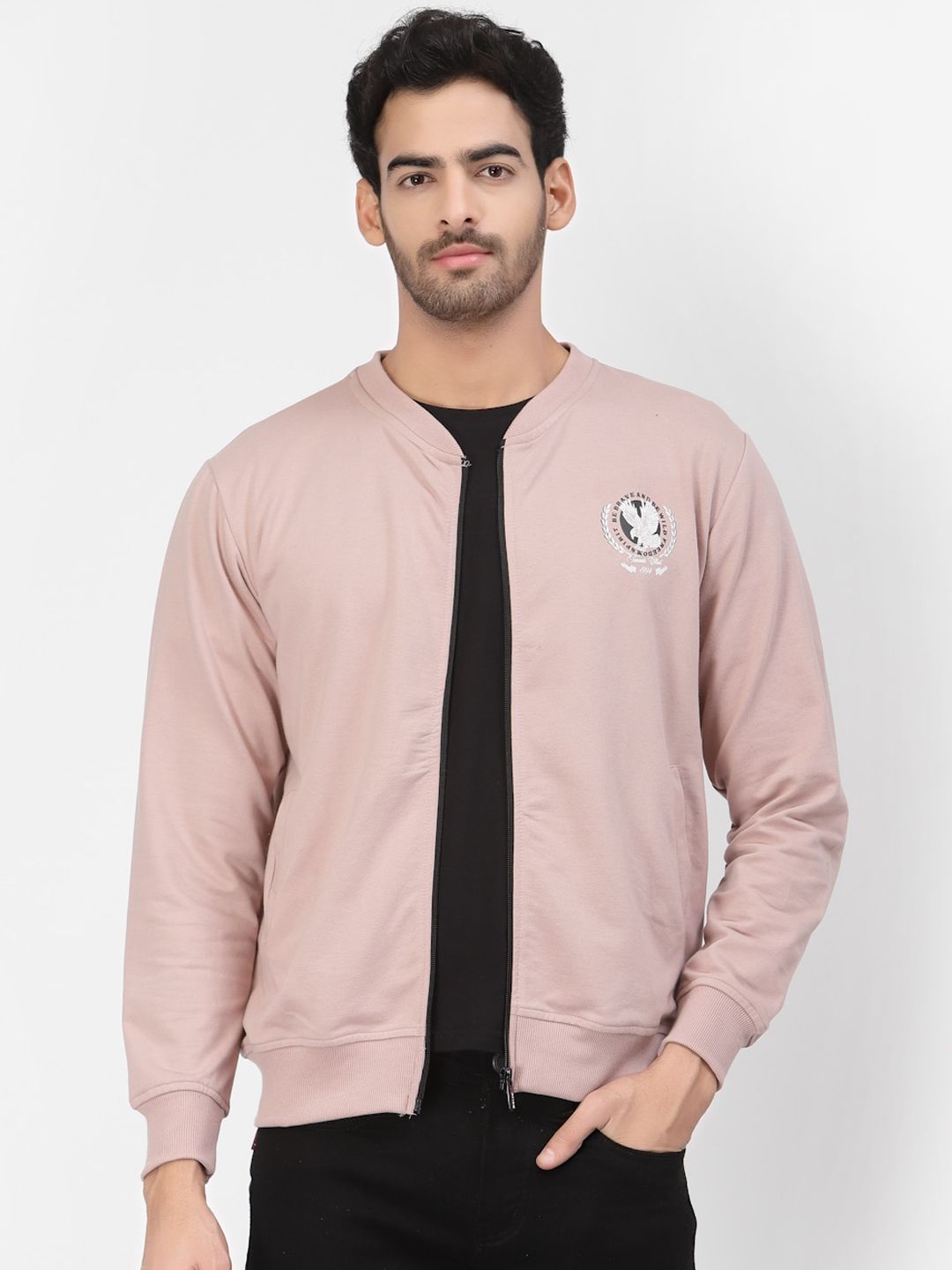 PAUSE SPORT Men Brand Logo Fleece Lightweight Outdoor Bomber Jacket