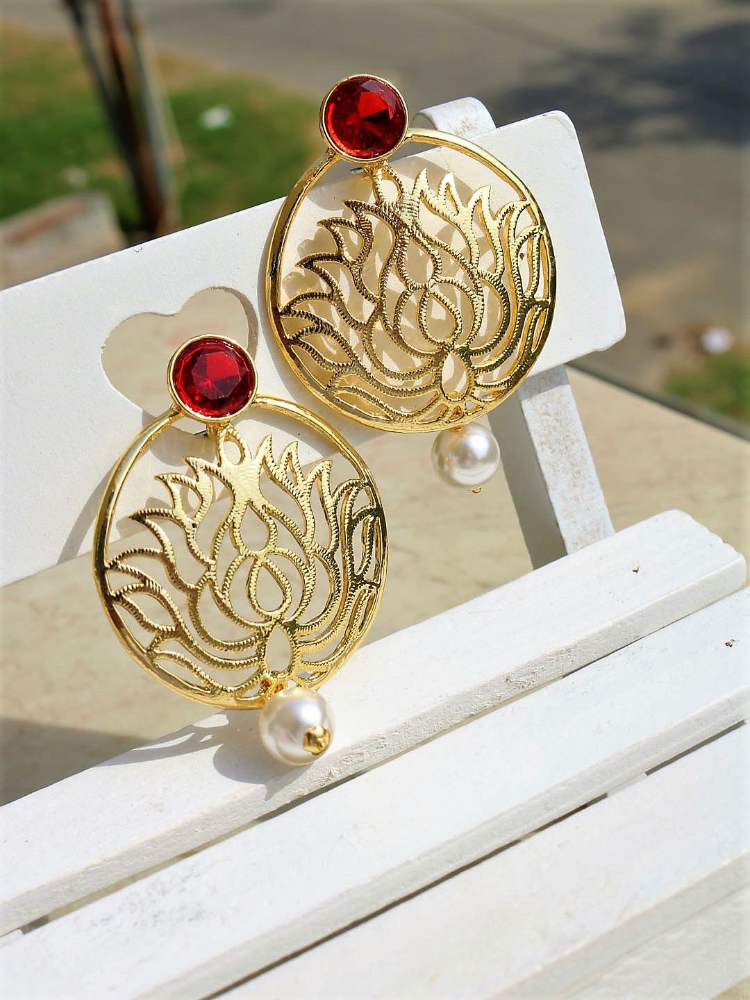 PANASH Gold-Plated & Red Classic Drop Earrings Price in India