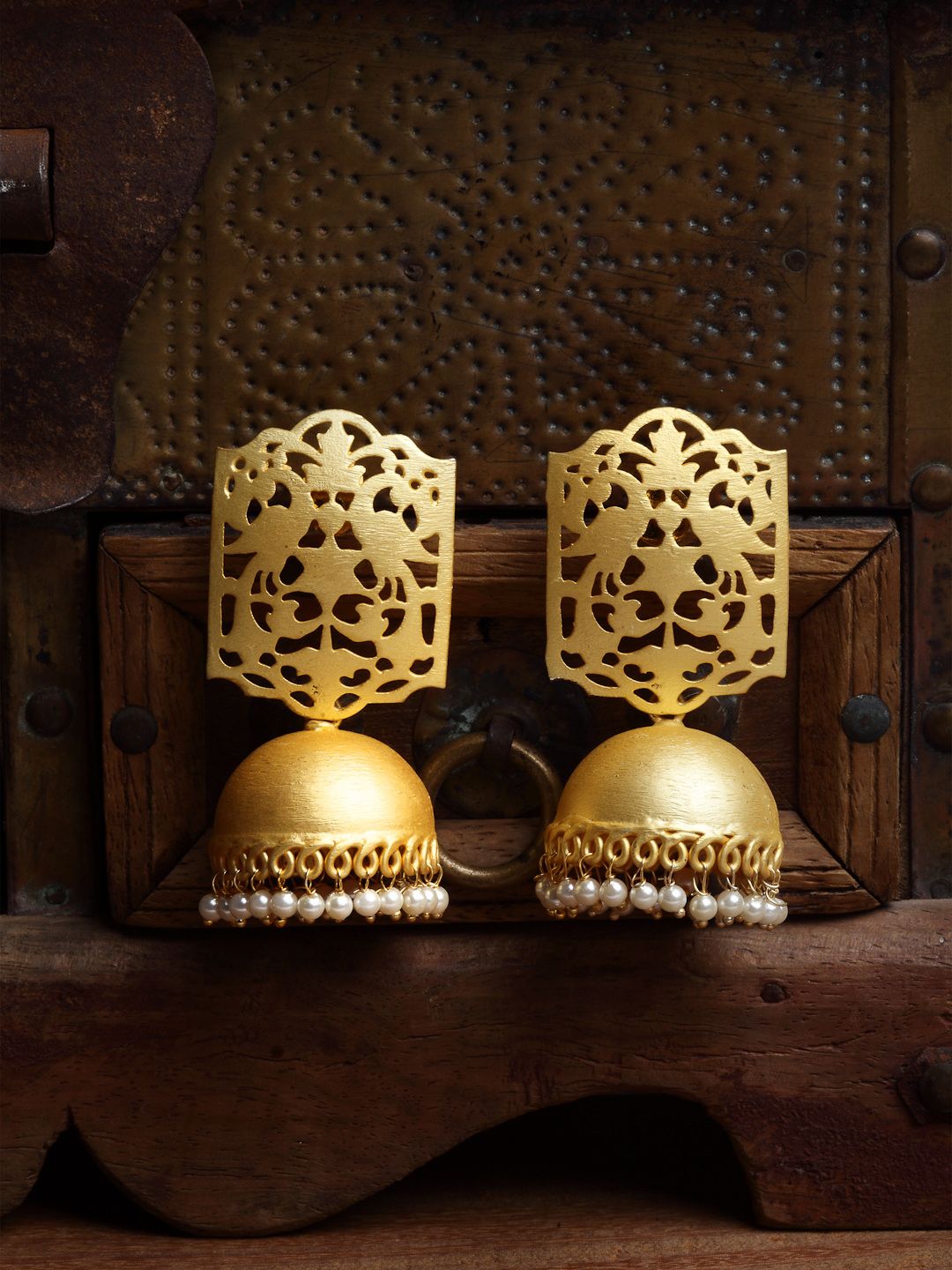 PANASH Gold-Plated & White Dome-Shaped Jhumkas Price in India