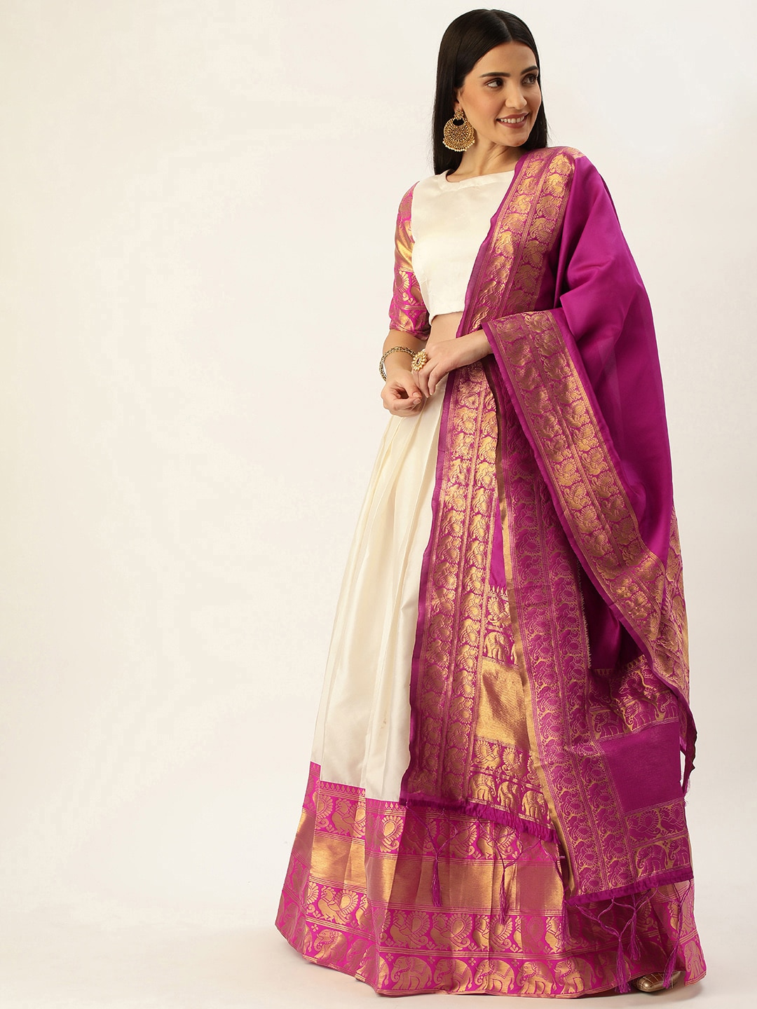 Fabcartz Zari Woven Design Semi-Stitched Lehenga & Unstitched Blouse Price in India