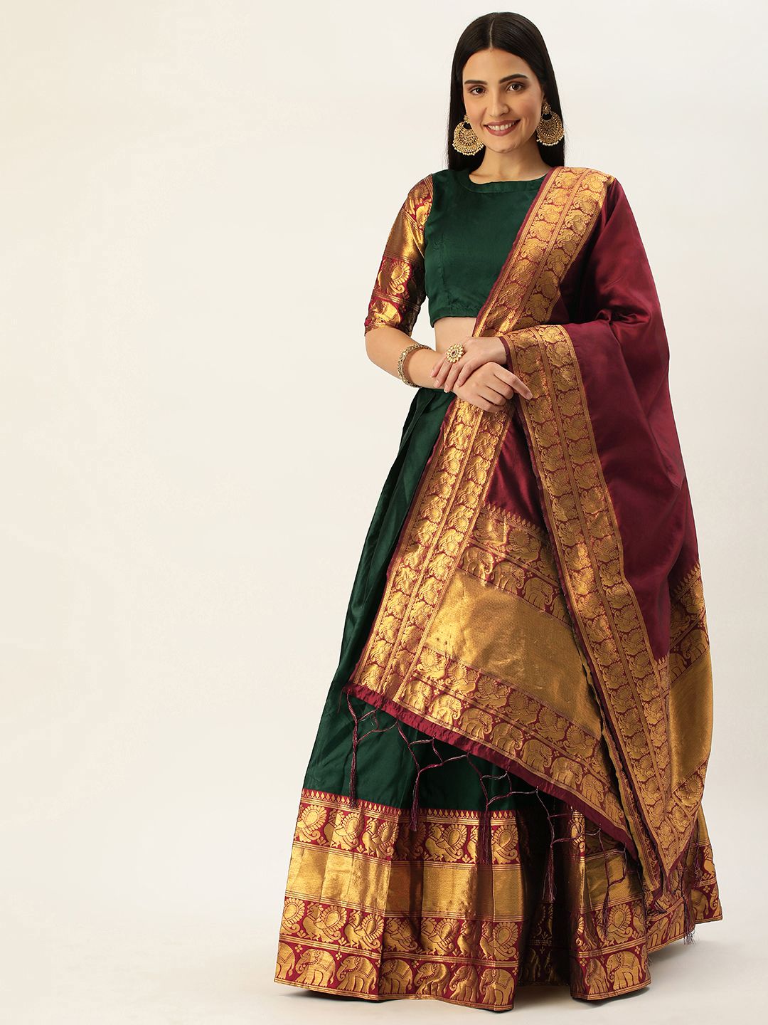 Fabcartz Zari Woven Design Semi-Stitched Lehenga & Unstitched Blouse With Dupatta Price in India