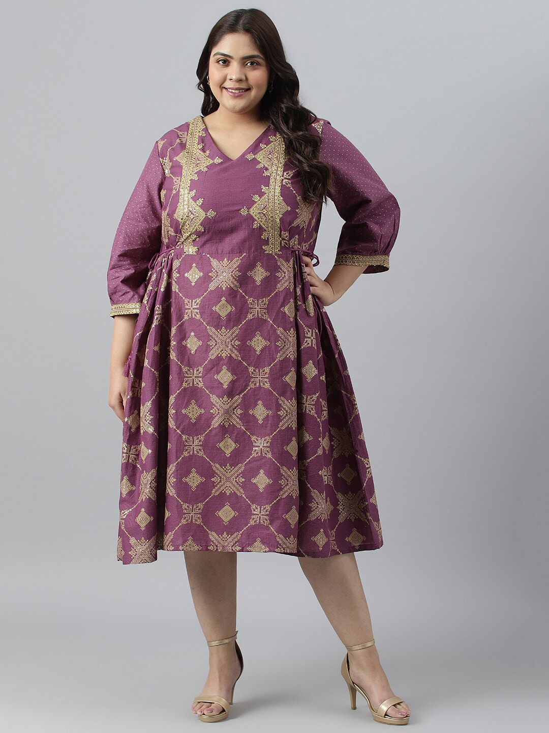 W Plus Size Ethnic Motifs Ethnic A-Line Cotton Dress Price in India