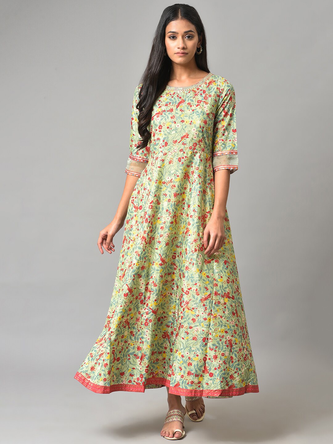 W Floral Printed Ethnic Maxi Dress Price in India