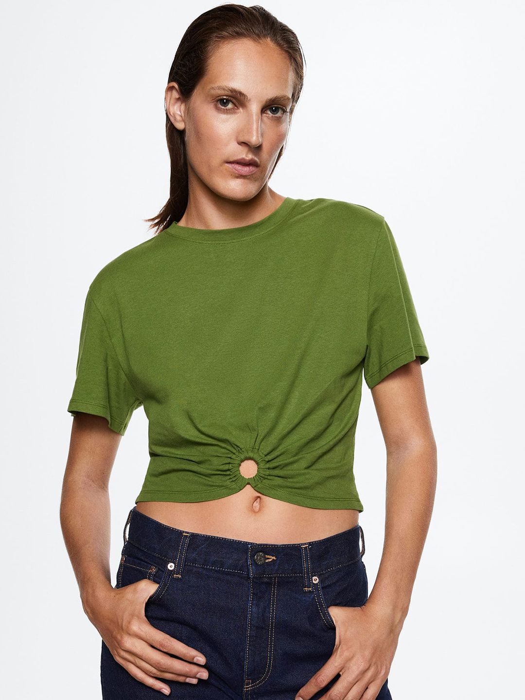 MANGO Sustainable Cotton Round Ring Detail Crop Top Price in India