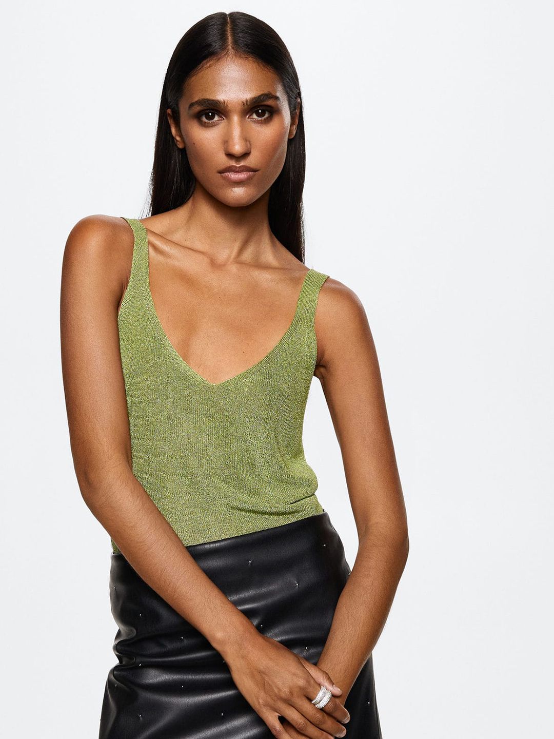 MANGO Shimmery V-Neck Sustainable Top Price in India