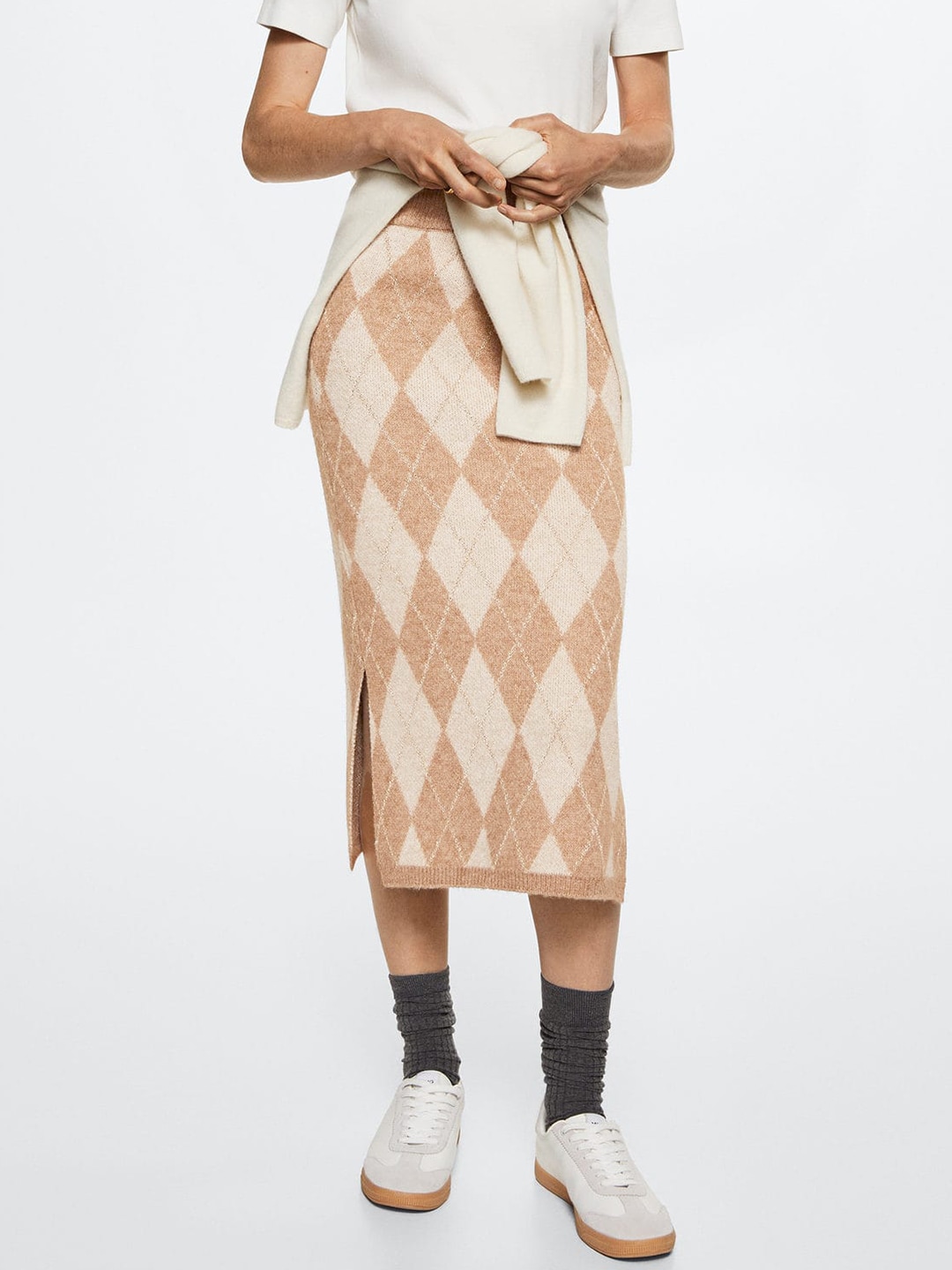 MANGO Women Argyle Pattern Knitted Pencil Skirt Price in India