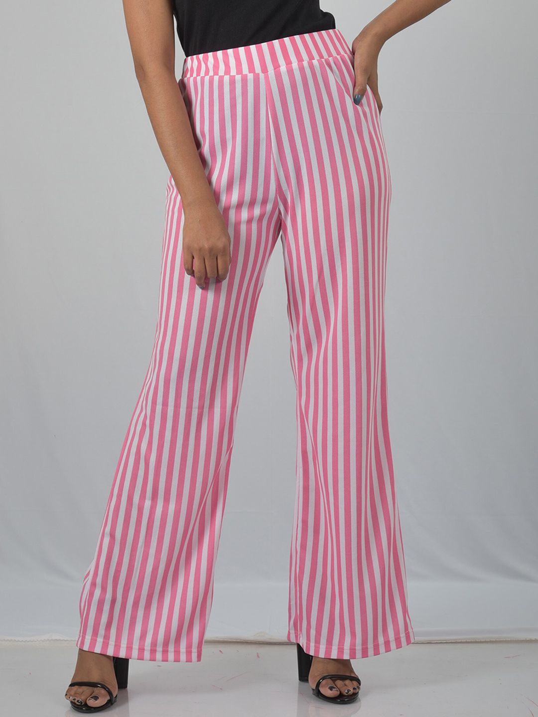 OWO THE LABEL Women Pink Striped Relaxed Trousers Price in India