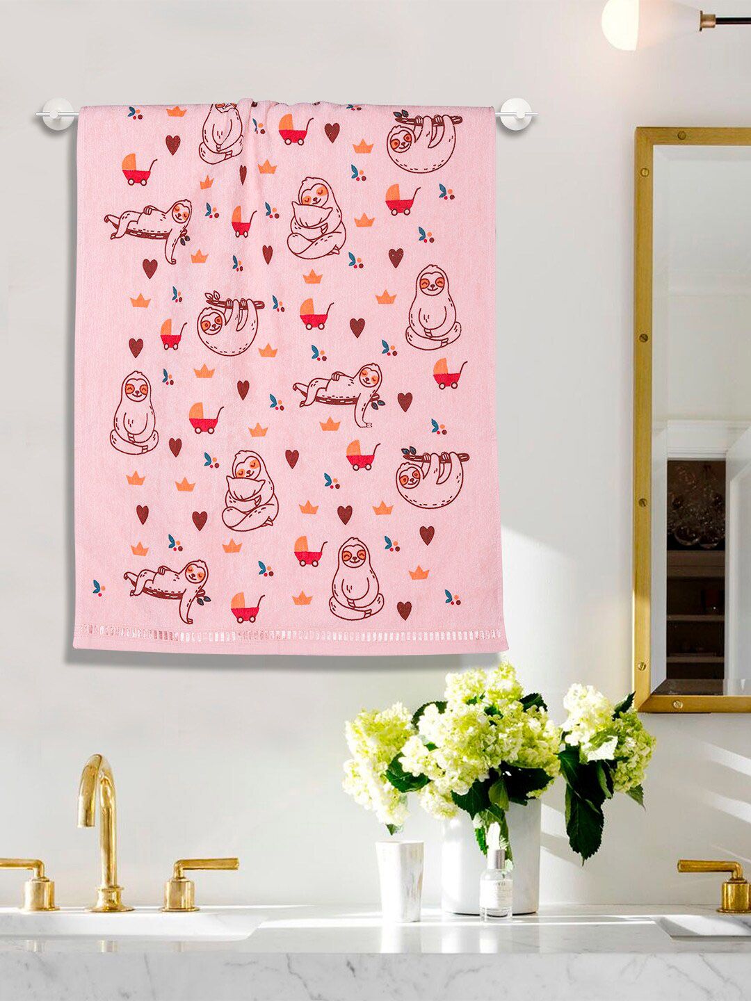 RANGOLI Kids Peach Colored Printed 450 GSM Pure Cotton Towel