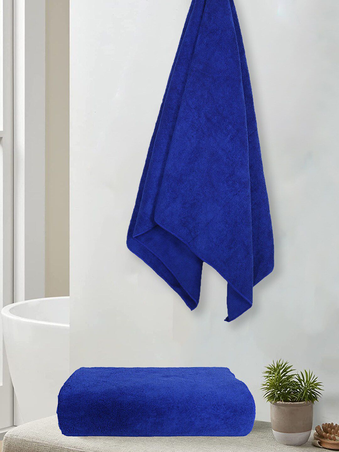 Kuber Industries Blue 300 GSM Cotton Lightweight Anti-Bacterial & Quick Dry Bath Towel