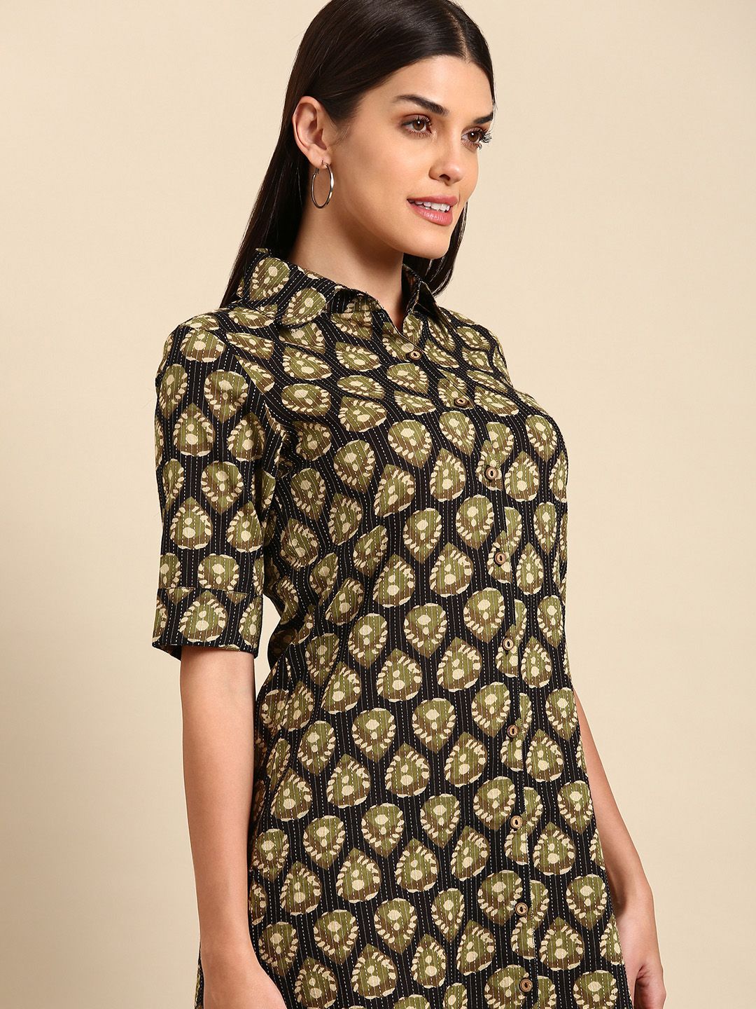 anayna Ethnic Motifs Cotton Shirt Dress Price in India