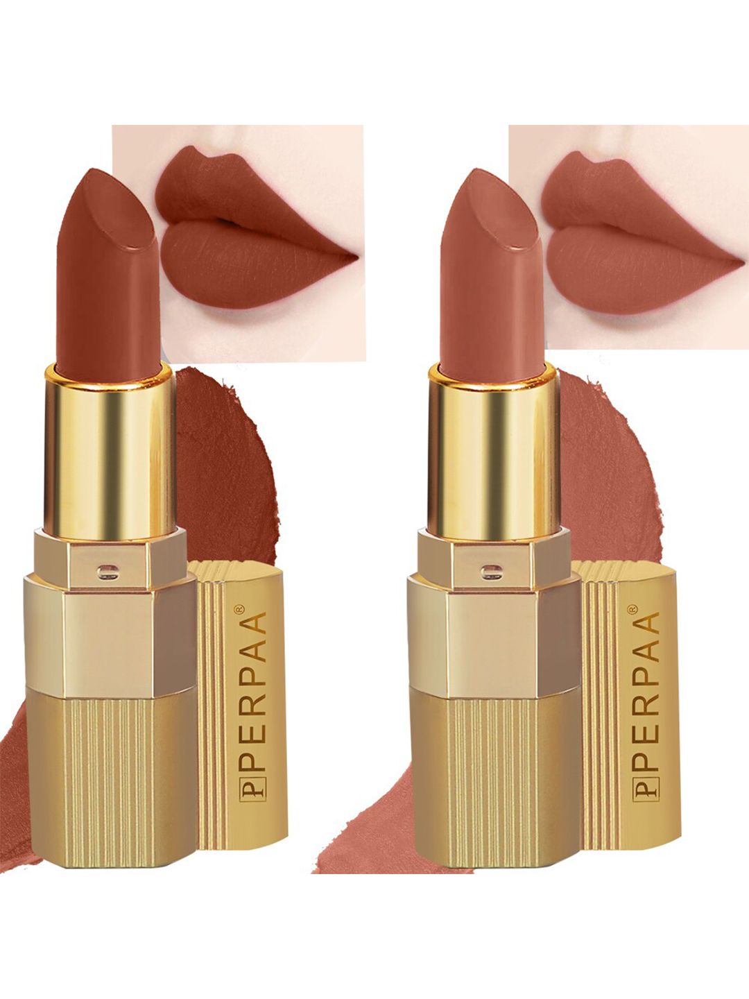 PERPAA Set of 2 Xpression Weightless Matte Long-Lasting Waterproof Lipsticks 3.5 g Each -Innocent Nude 306 - Rust Brown 301